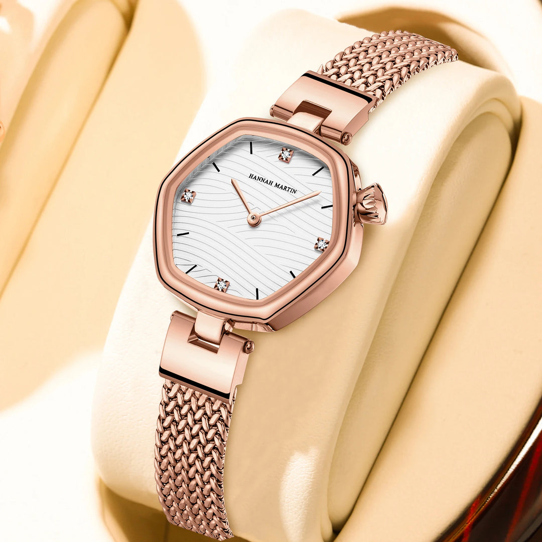 Jasmijn™- Roségouden Elegantie Mesh Quartz Horloge